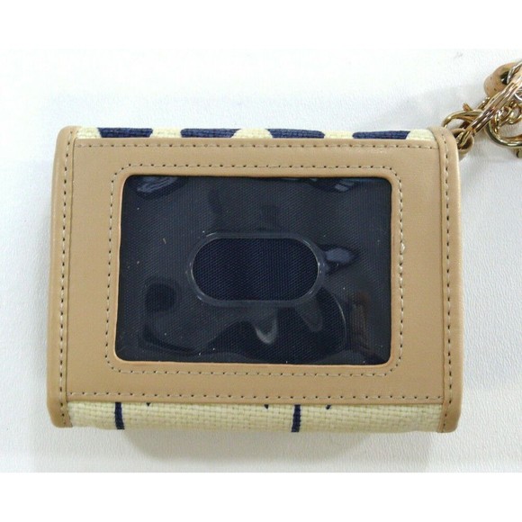 Spartina woven cream Canvas Wristlet flap Wallet leather trim ID window - Picture 4 of 8